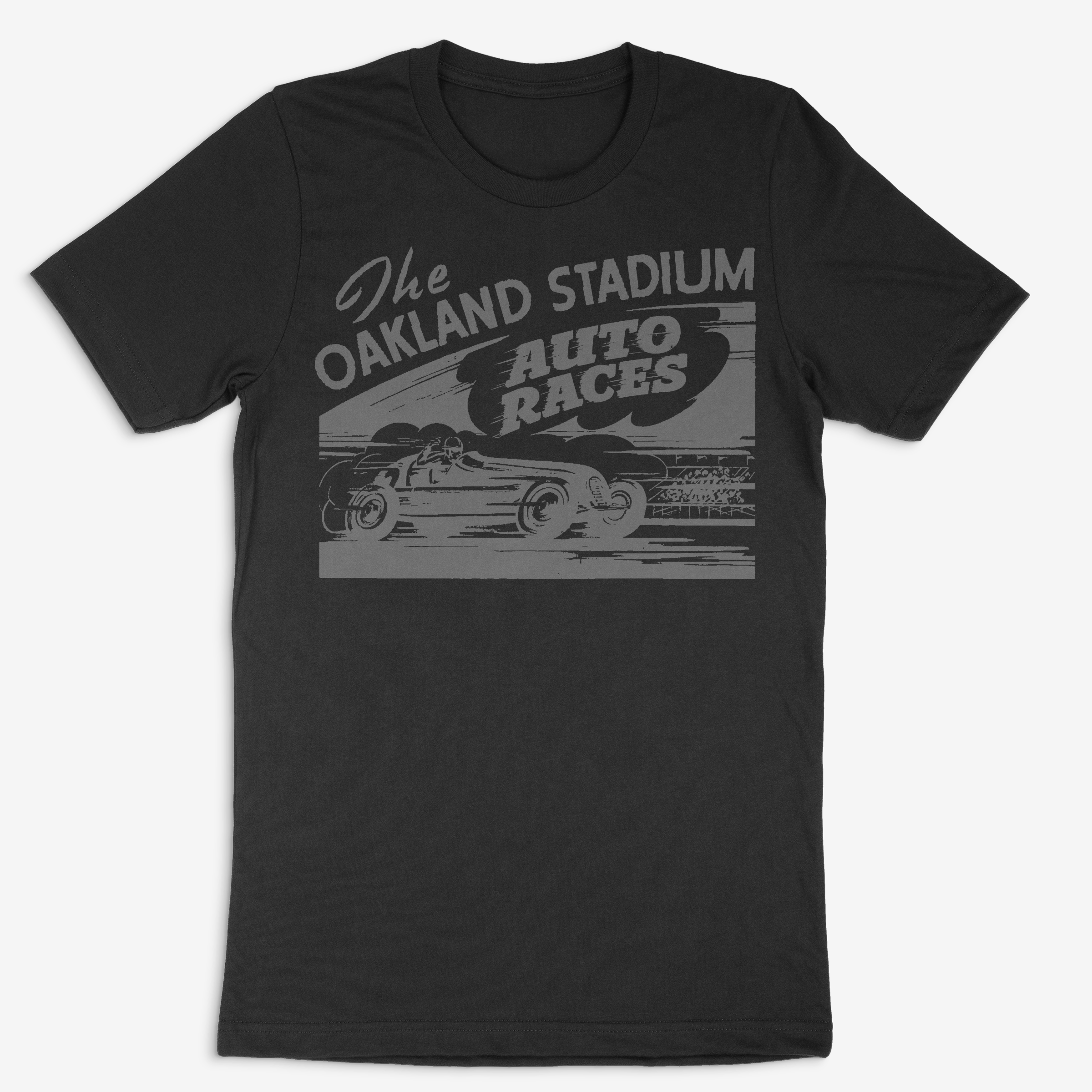 The Oakland Stadium - Auto Races. Black T-Shirt